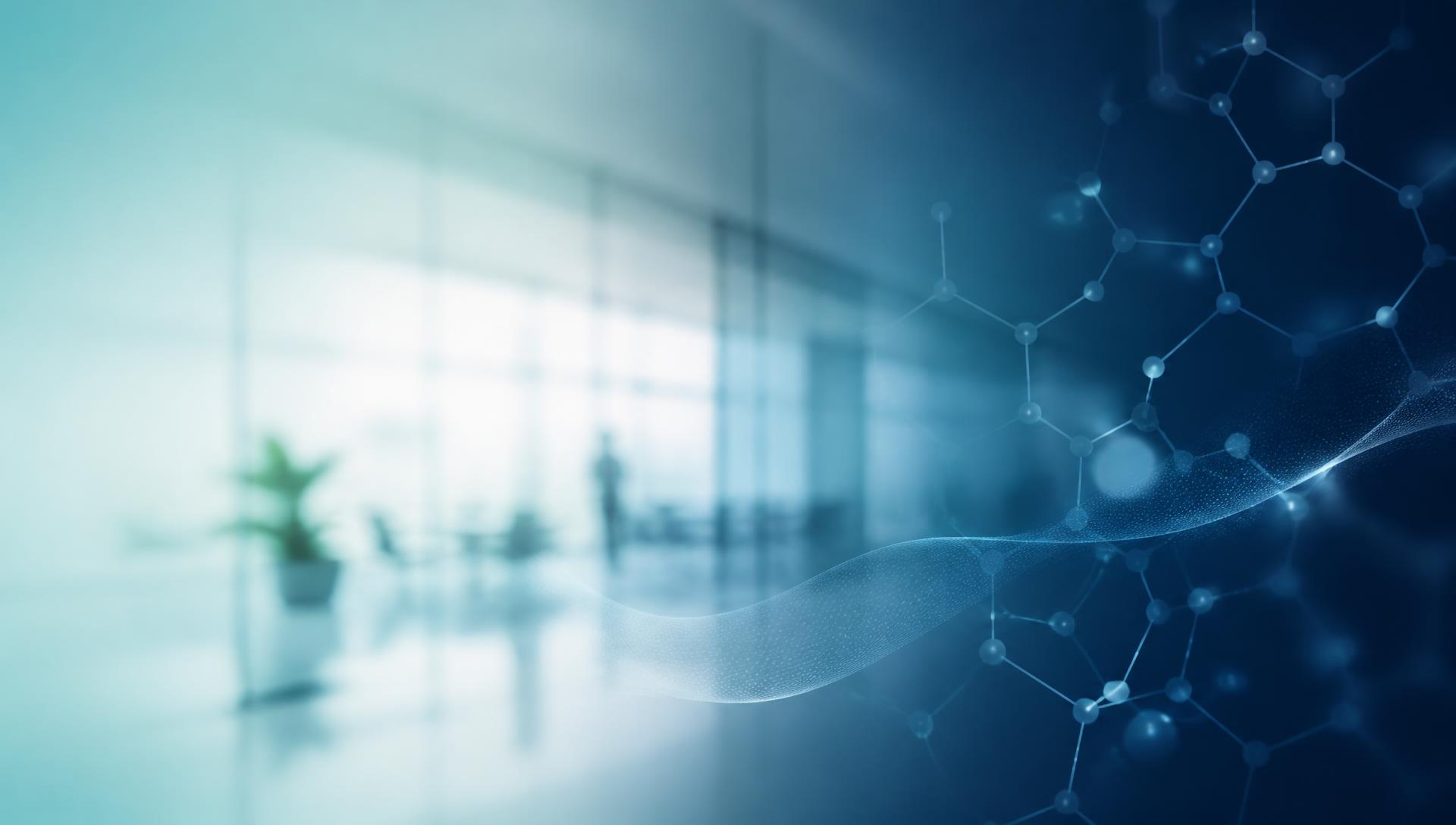 Modern pharmaceutical consultancy office with molecular structures